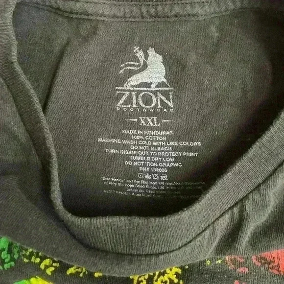 Bob Marley Zion Rootswear Men’s T-Shirt Rasta Cotton Black Short Sleeve Tee XXL - Picture 5 of 9